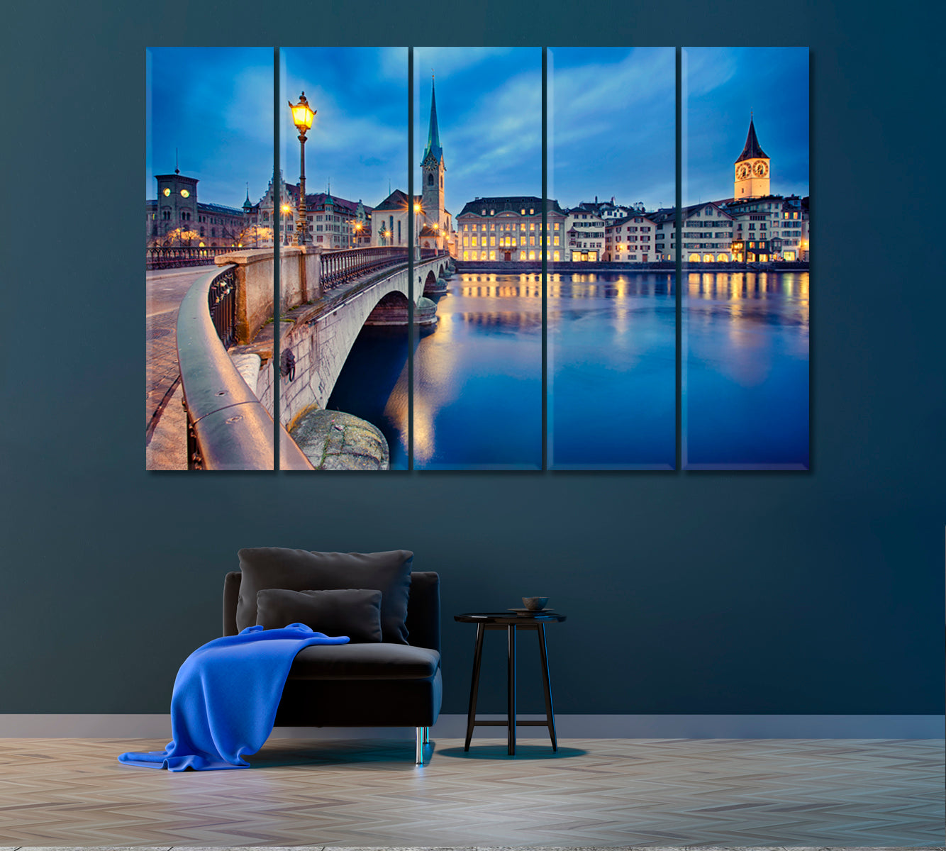 Fraumunster and St. Peter Church Switzerland Canvas Print ArtLexy 5 Panels 36"x24" inches 
