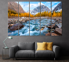 Autumn Landscape with Mountain River Canvas Print ArtLexy 5 Panels 36"x24" inches 