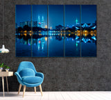 Kuala Lumpur Reflection in Water at Night Canvas Print ArtLexy 5 Panels 36"x24" inches 