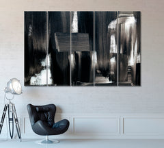 Abstract Black Brush Strokes Canvas Print ArtLexy 5 Panels 36"x24" inches 