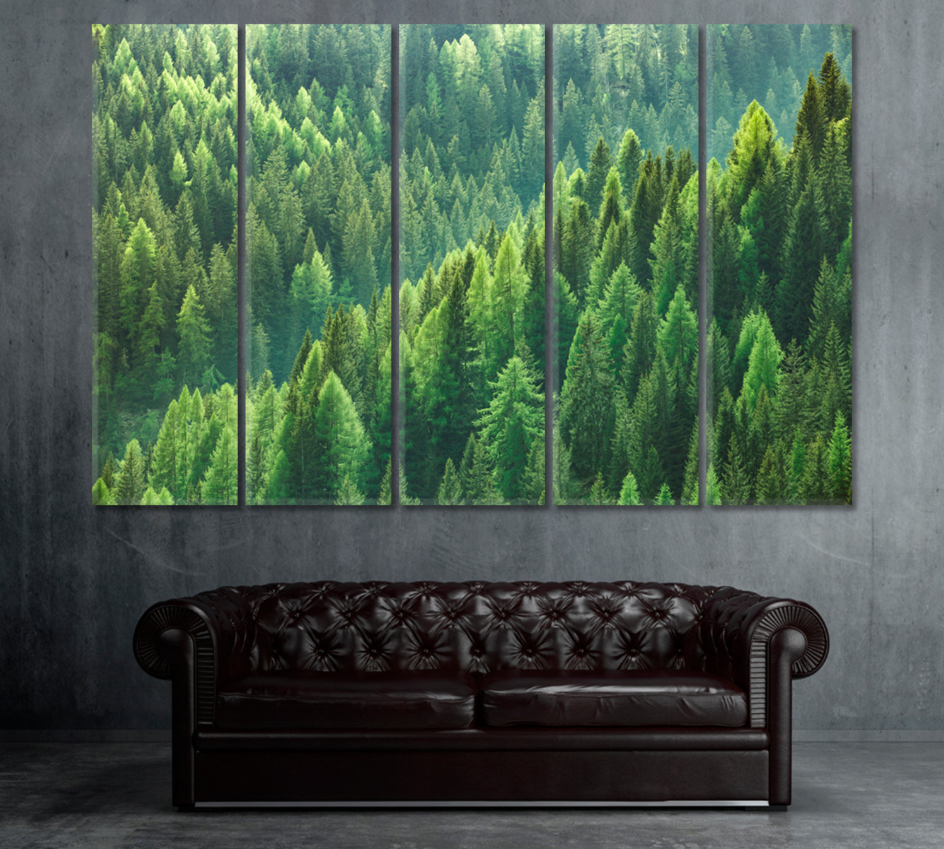 Green Forest of Fir and Pine Trees Canvas Print ArtLexy 5 Panels 36"x24" inches 
