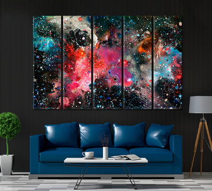 Abstract Colorful Space And Stars Canvas Print ArtLexy 5 Panels 36"x24" inches 