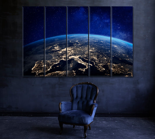 Earth and Galaxy Canvas Print ArtLexy 5 Panels 36"x24" inches 