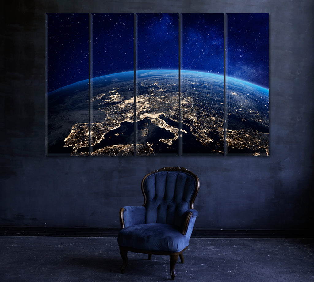 Earth and Galaxy Canvas Print ArtLexy 5 Panels 36"x24" inches 