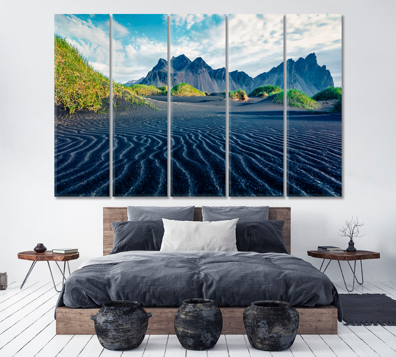 Vestrahorn and Black Sand Dunes Iceland Canvas Print ArtLexy 5 Panels 36"x24" inches 