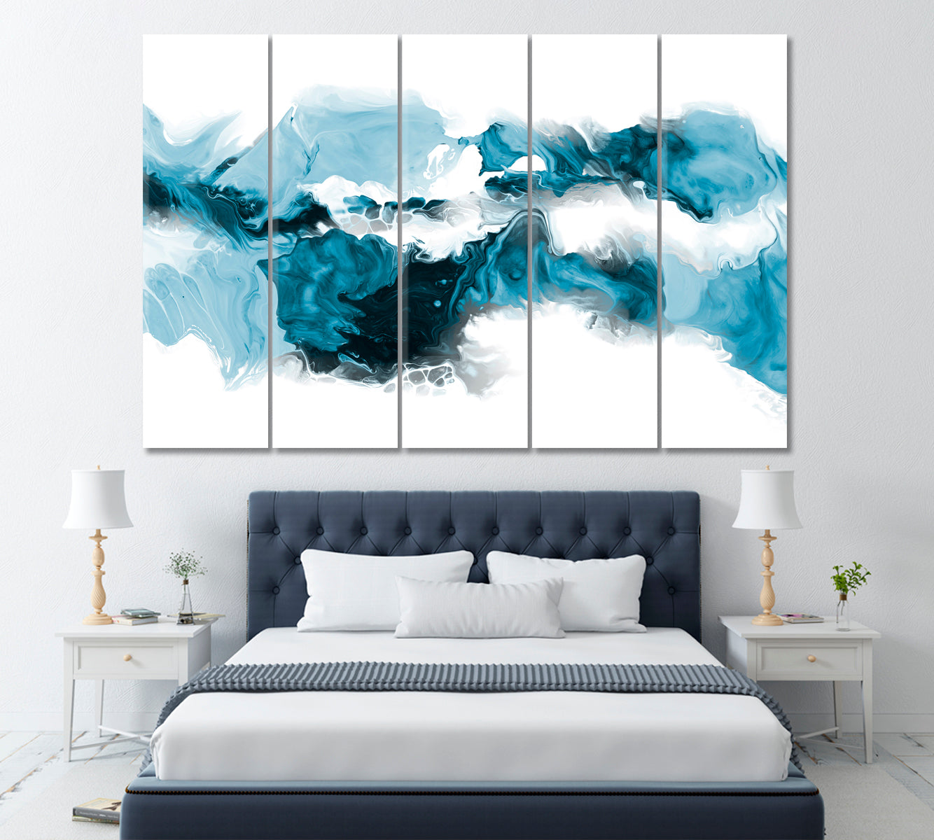 Blue Marble Abstract Splash Canvas Print ArtLexy 5 Panels 36"x24" inches 