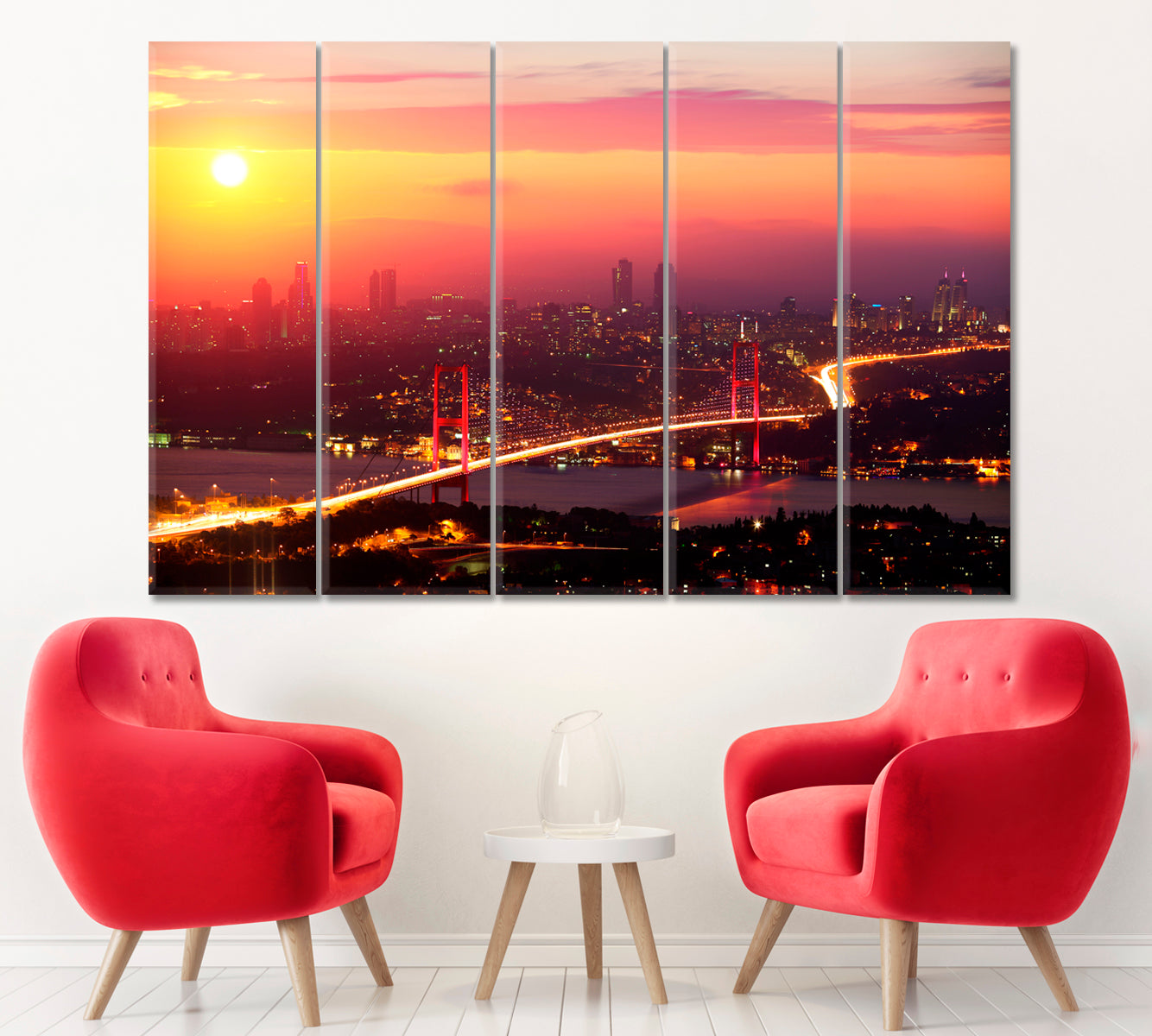 Turkey and Bosphorus Bridge at Sunset Canvas Print ArtLexy 5 Panels 36"x24" inches 