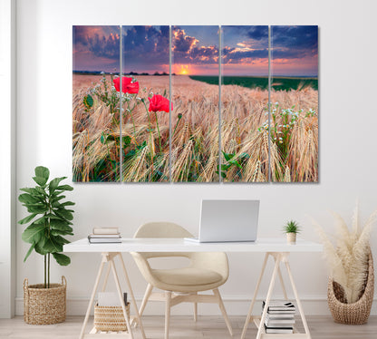 Wheat Field with Poppies Canvas Print ArtLexy 5 Panels 36"x24" inches 