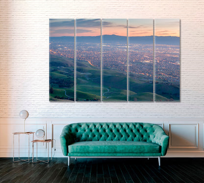 San Jose and Silicon Valley at Sunset California Canvas Print ArtLexy 5 Panels 36"x24" inches 