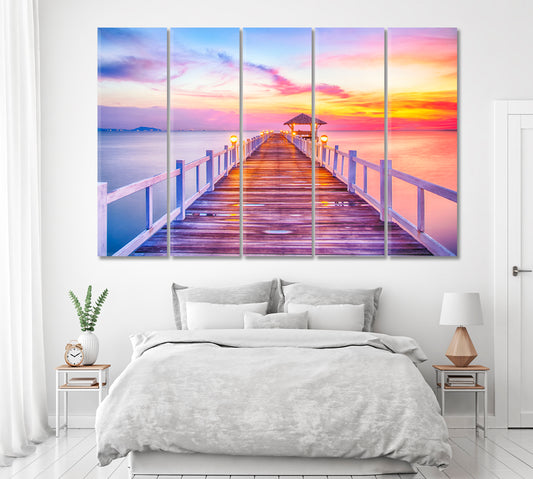 Wooden Pier at Sunset Phuket Thailand Canvas Print ArtLexy 5 Panels 36"x24" inches 