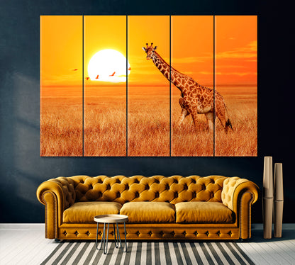 Giraffe in Serengeti National Park Tanzania Canvas Print ArtLexy 5 Panels 36"x24" inches 