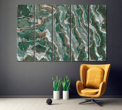 Abstract Green Onyx Waves Canvas Print ArtLexy 5 Panels 36"x24" inches 
