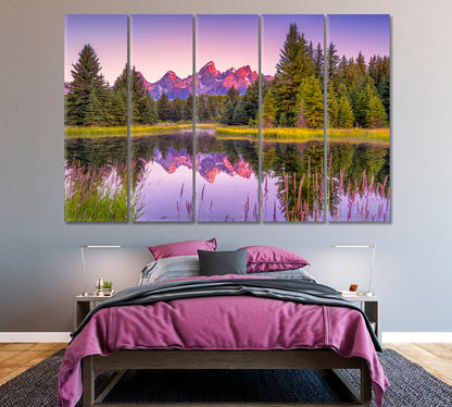 Teton Range and Snake River Canvas Print ArtLexy 5 Panels 36"x24" inches 