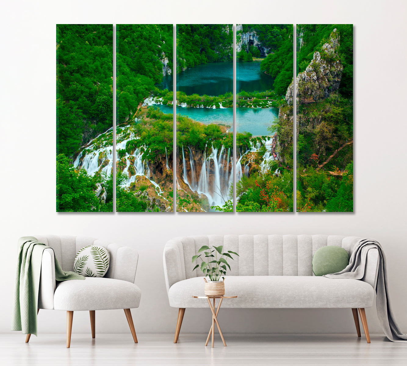 Waterfalls in Plitvice National Park Croatia Canvas Print ArtLexy 5 Panels 36"x24" inches 