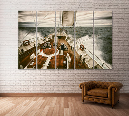 Sailing Ship Cleaving Waves Canvas Print ArtLexy 5 Panels 36"x24" inches 