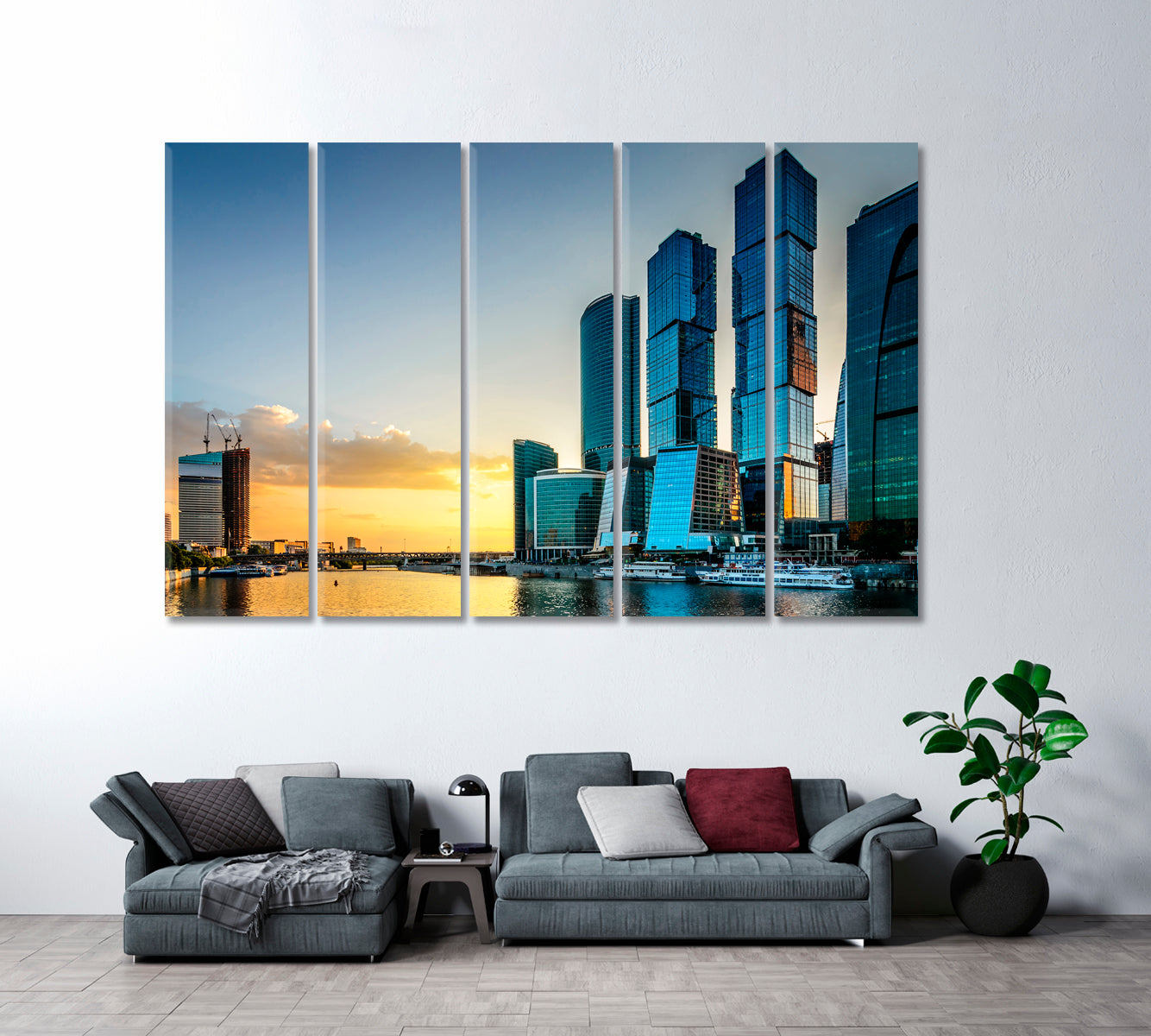 Moscow City Skyscrapers Canvas Print ArtLexy 5 Panels 36"x24" inches 