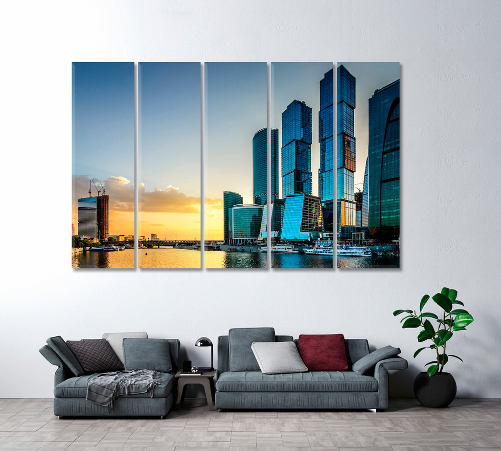 Moscow City Skyscrapers Canvas Print ArtLexy 5 Panels 36"x24" inches 