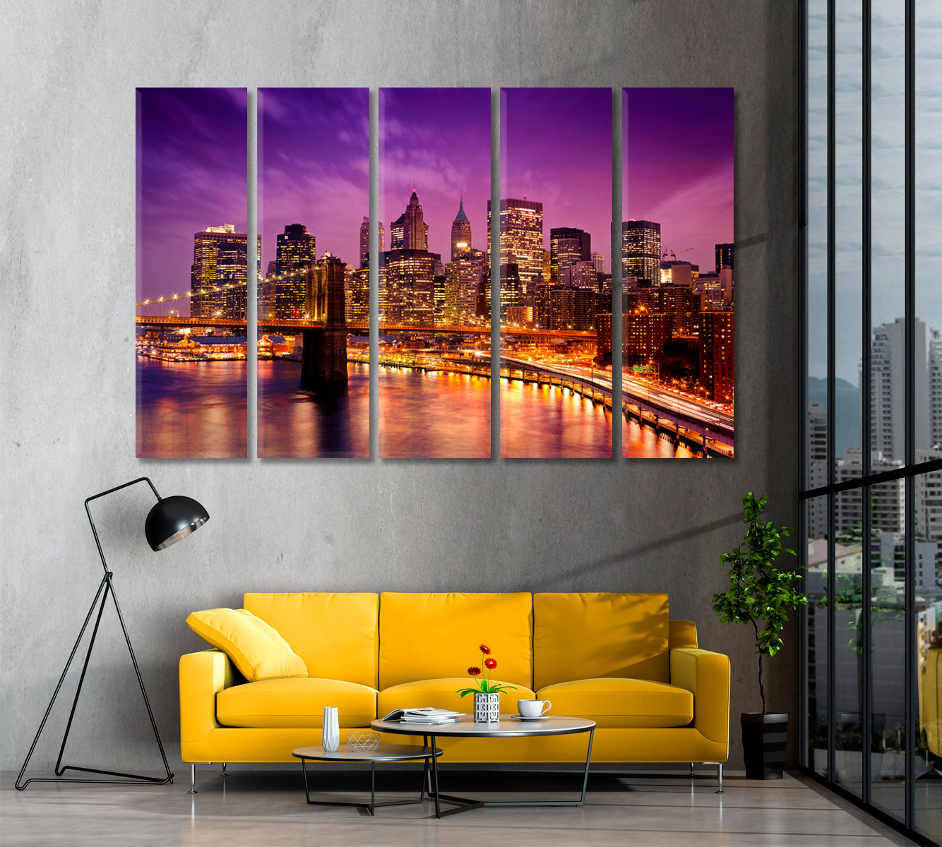 New York Downtown Skyline Canvas Print ArtLexy 5 Panels 36"x24" inches 