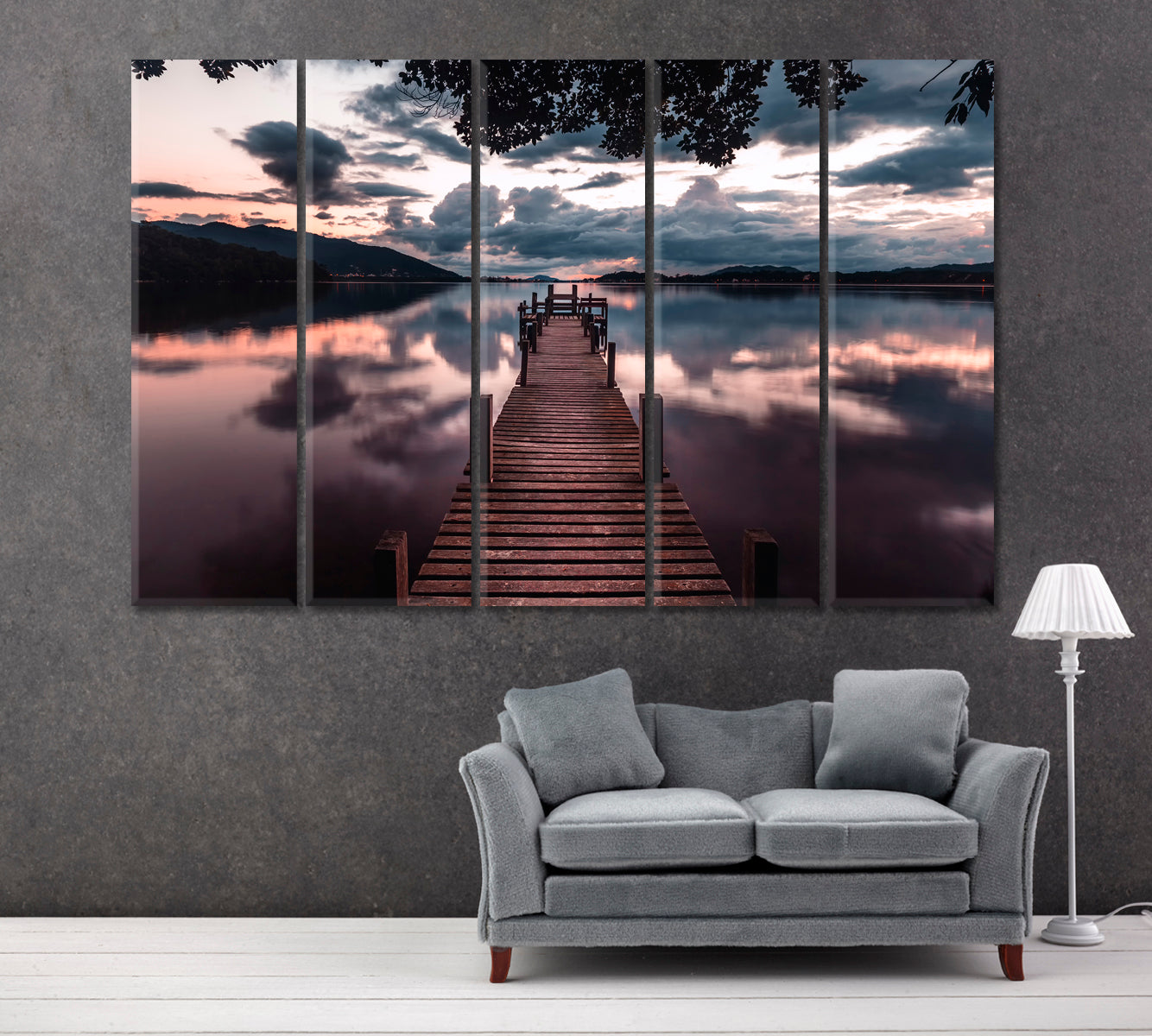 Long Wooden Pier Canvas Print ArtLexy 5 Panels 36"x24" inches 