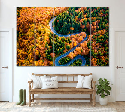 Road In Autumn Forest Canvas Print ArtLexy 5 Panels 36"x24" inches 