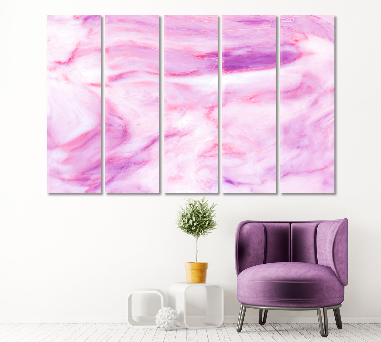 Abstract Pink Marble with Veins Canvas Print ArtLexy 5 Panels 36"x24" inches 