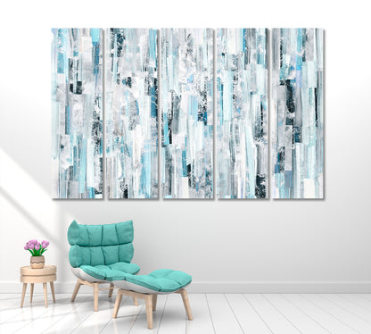 Abstract White and Blue Geometric Pattern Canvas Print ArtLexy 5 Panels 36"x24" inches 