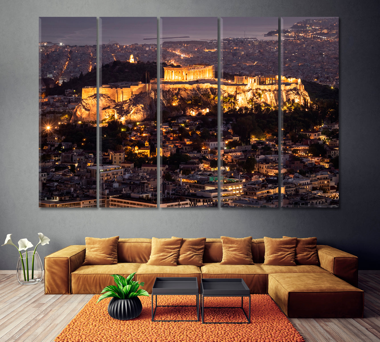 Parthenon at Night Athens Canvas Print ArtLexy 5 Panels 36"x24" inches 