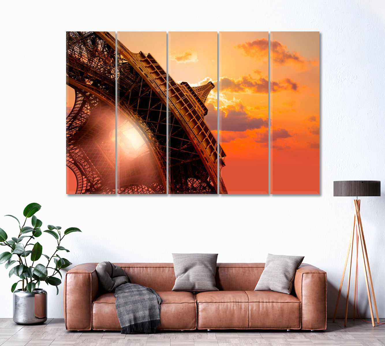 Eiffel Tower at Sunset Canvas Print ArtLexy 5 Panels 36"x24" inches 