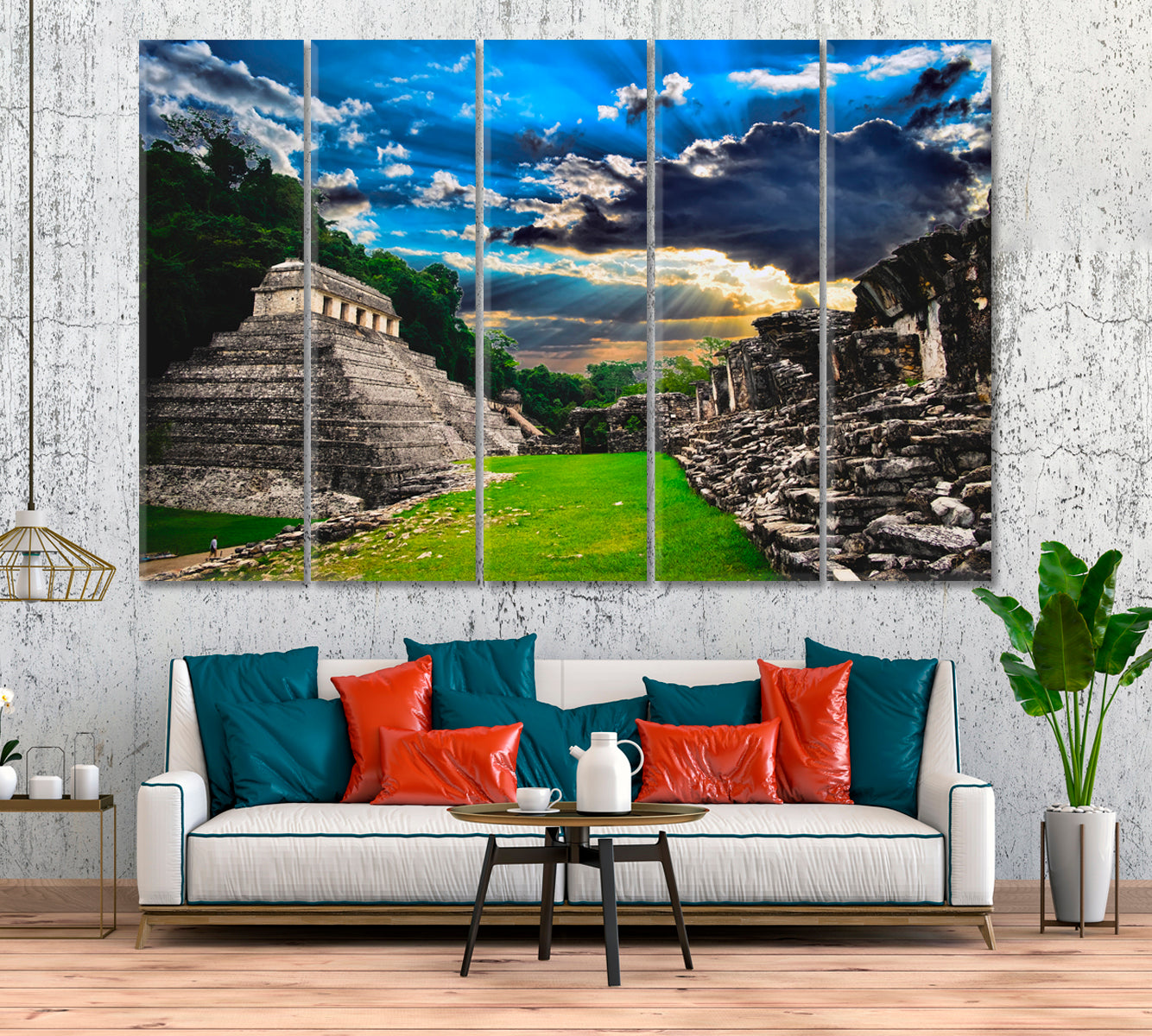 Mayan Ruins Mexico Canvas Print ArtLexy 5 Panels 36"x24" inches 