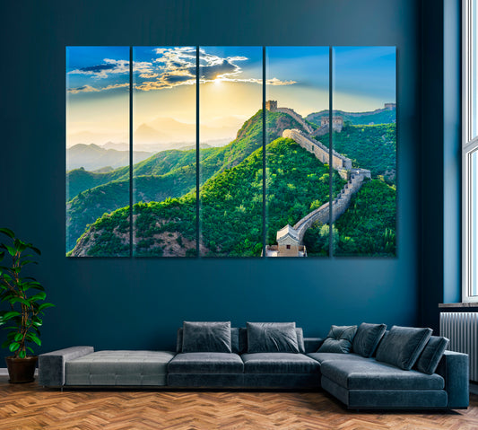 Great Wall of China at Sunset Canvas Print ArtLexy 5 Panels 36"x24" inches 