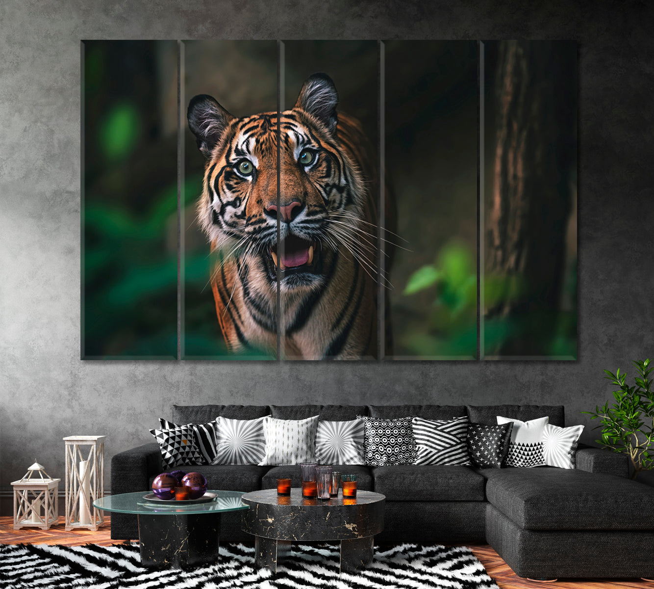 Sumatran Tiger Portrait Canvas Print ArtLexy 5 Panels 36"x24" inches 