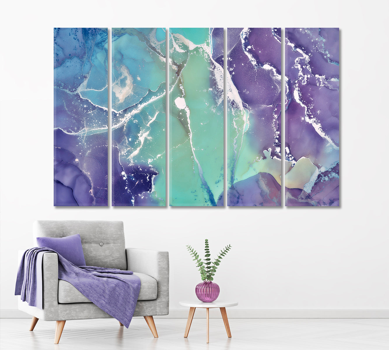 Abstract Purple Marble with Veins Canvas Print ArtLexy 5 Panels 36"x24" inches 