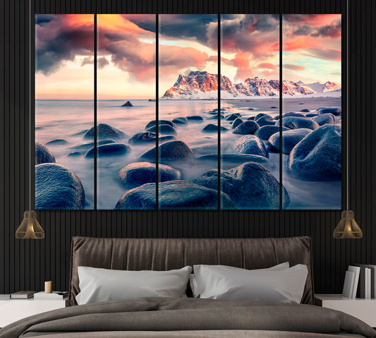 Uttakleiv Beach Lofoten Island Norway Canvas Print ArtLexy 5 Panels 36"x24" inches 