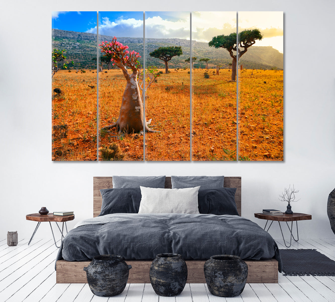Flowering Bottle Trees (Desert Rose) Socotra Yemen Canvas Print ArtLexy 5 Panels 36"x24" inches 
