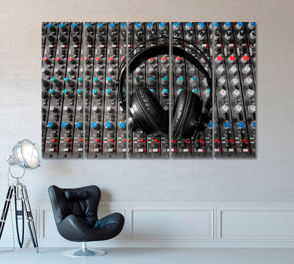 Headphones on Audio Mixer Canvas Print ArtLexy 5 Panels 36"x24" inches 