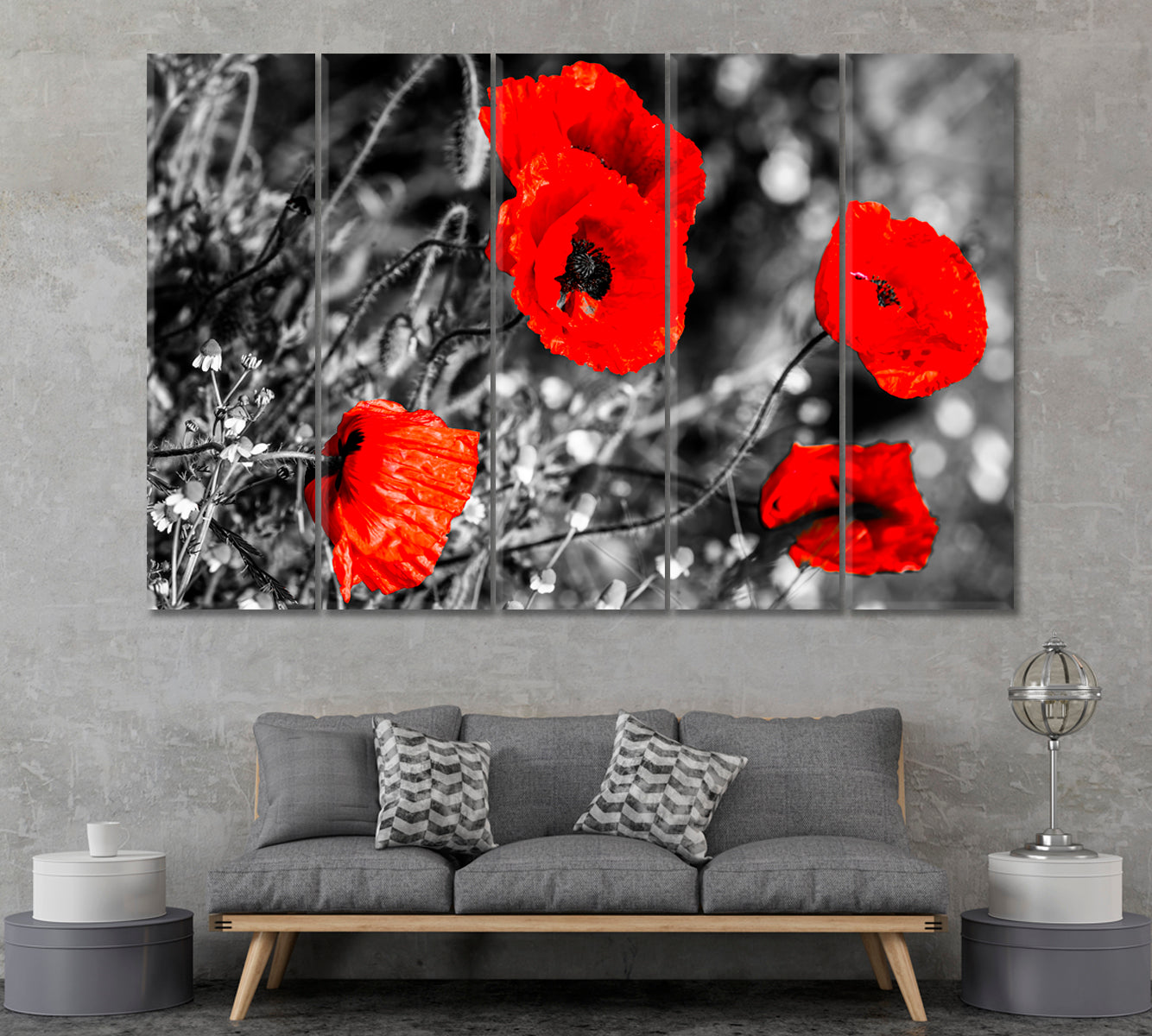 Poppy Flowers Canvas Print ArtLexy 5 Panels 36"x24" inches 