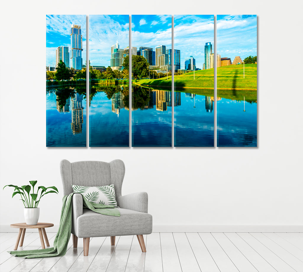 Austin Skyline From Butler Park Canvas Print ArtLexy 5 Panels 36"x24" inches 