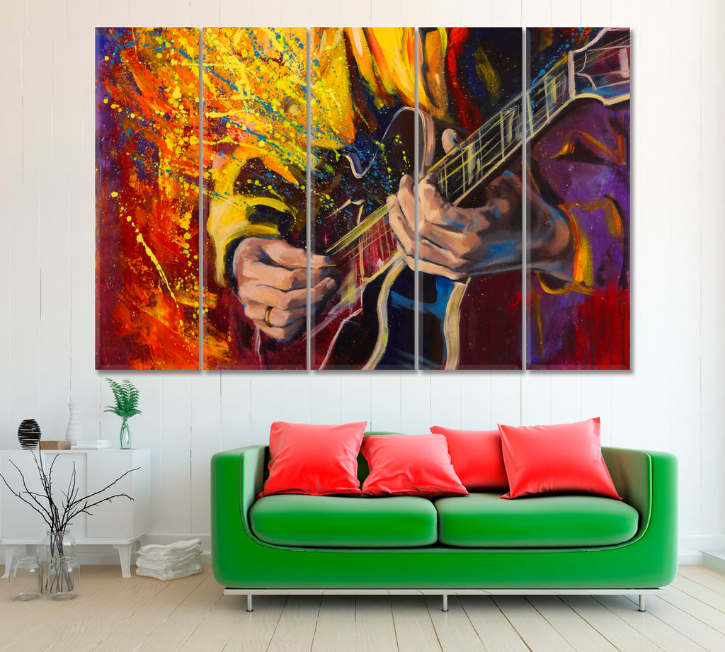 Jazz Guitarist Playing Guitar Canvas Print ArtLexy 5 Panels 36"x24" inches 