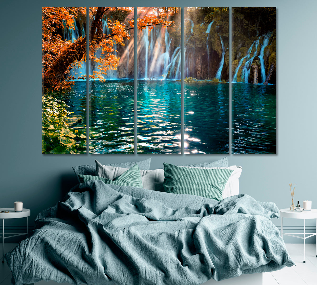 Waterfall in Plitvice National Park Canvas Print ArtLexy 5 Panels 36"x24" inches 