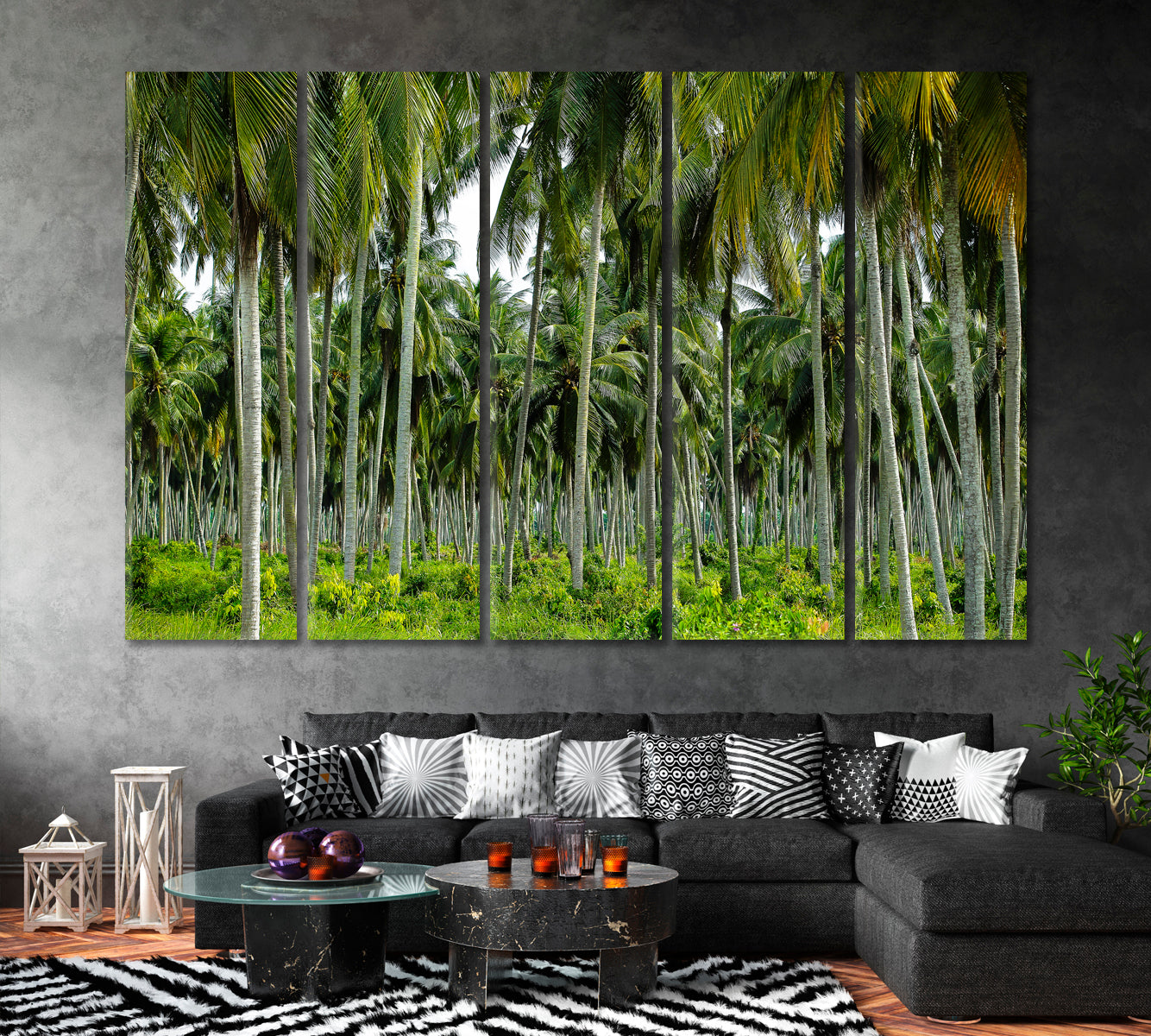 Coconut Palm Tree Plantation Canvas Print ArtLexy 5 Panels 36"x24" inches 