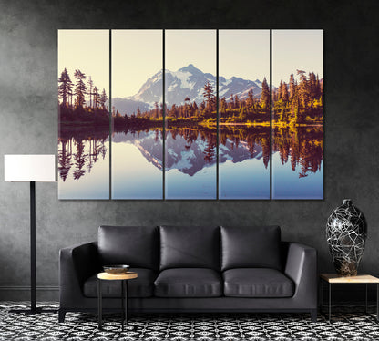 Picture Lake with Mount Shuksan Reflection Washington USA Canvas Print ArtLexy 5 Panels 36"x24" inches 