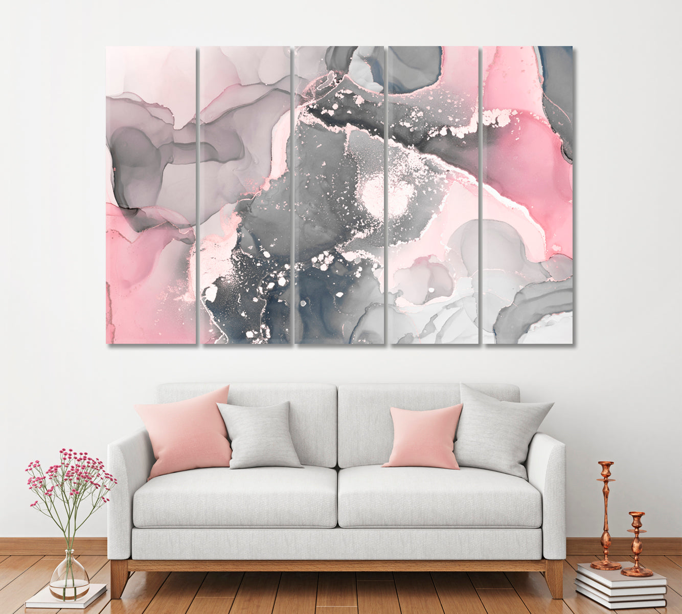 Abstract Gray & Pink Marble Canvas Print ArtLexy 5 Panels 36"x24" inches 
