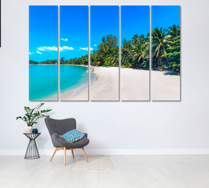 Tropical Beach with Palm Trees Koh Samui Island Thailand Canvas Print ArtLexy 5 Panels 36"x24" inches 