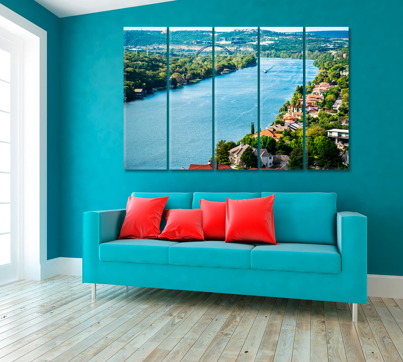 Colorado River with Mount Bonnell Austin Texas Canvas Print ArtLexy 5 Panels 36"x24" inches 
