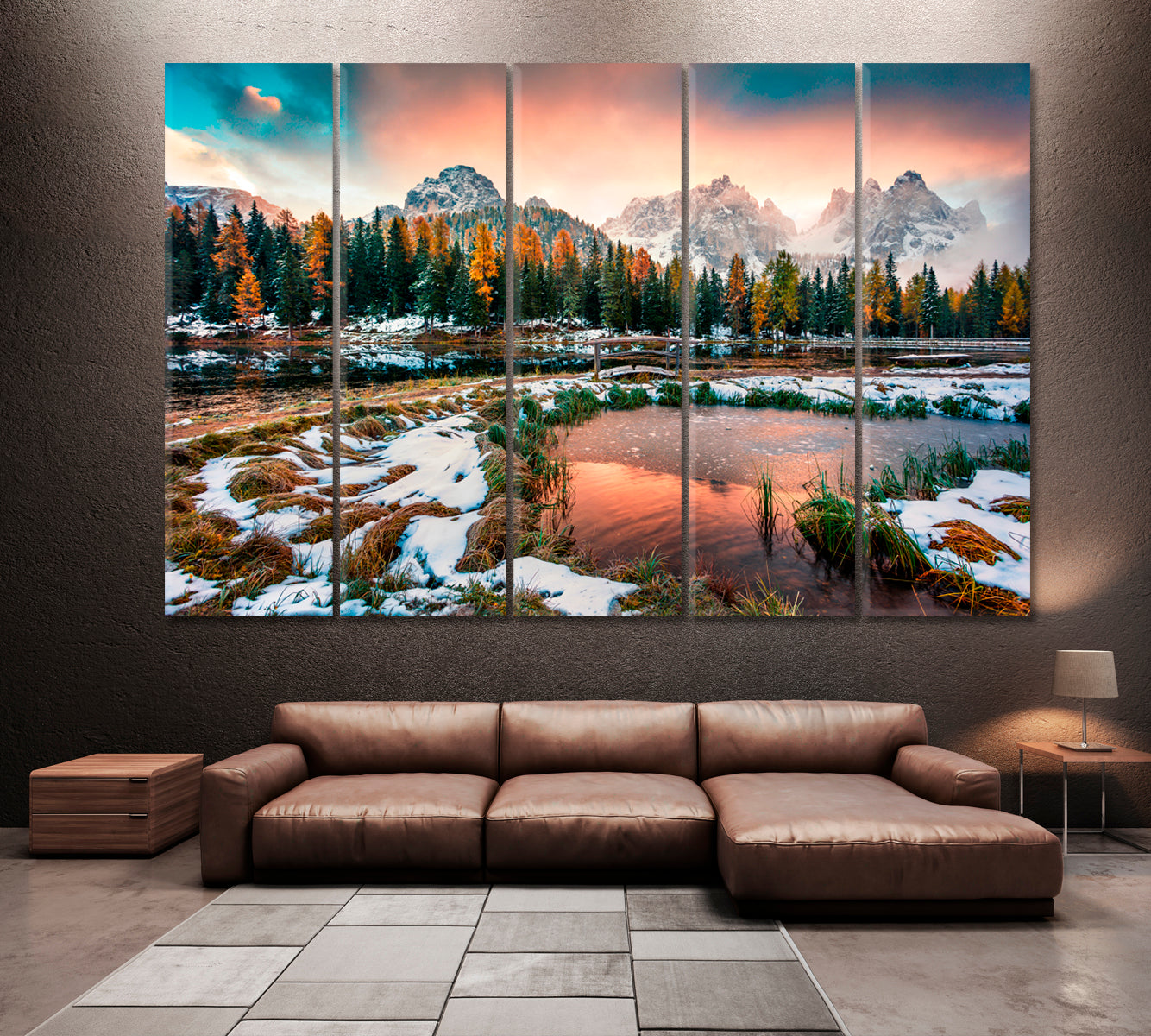 Antorno Lake Dolomite Alps Canvas Print ArtLexy 5 Panels 36"x24" inches 