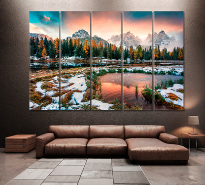 Antorno Lake Dolomite Alps Canvas Print ArtLexy 5 Panels 36"x24" inches 