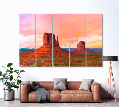 West and East Mitten Buttes. Monument Valley Utah Canvas Print ArtLexy 5 Panels 36"x24" inches 