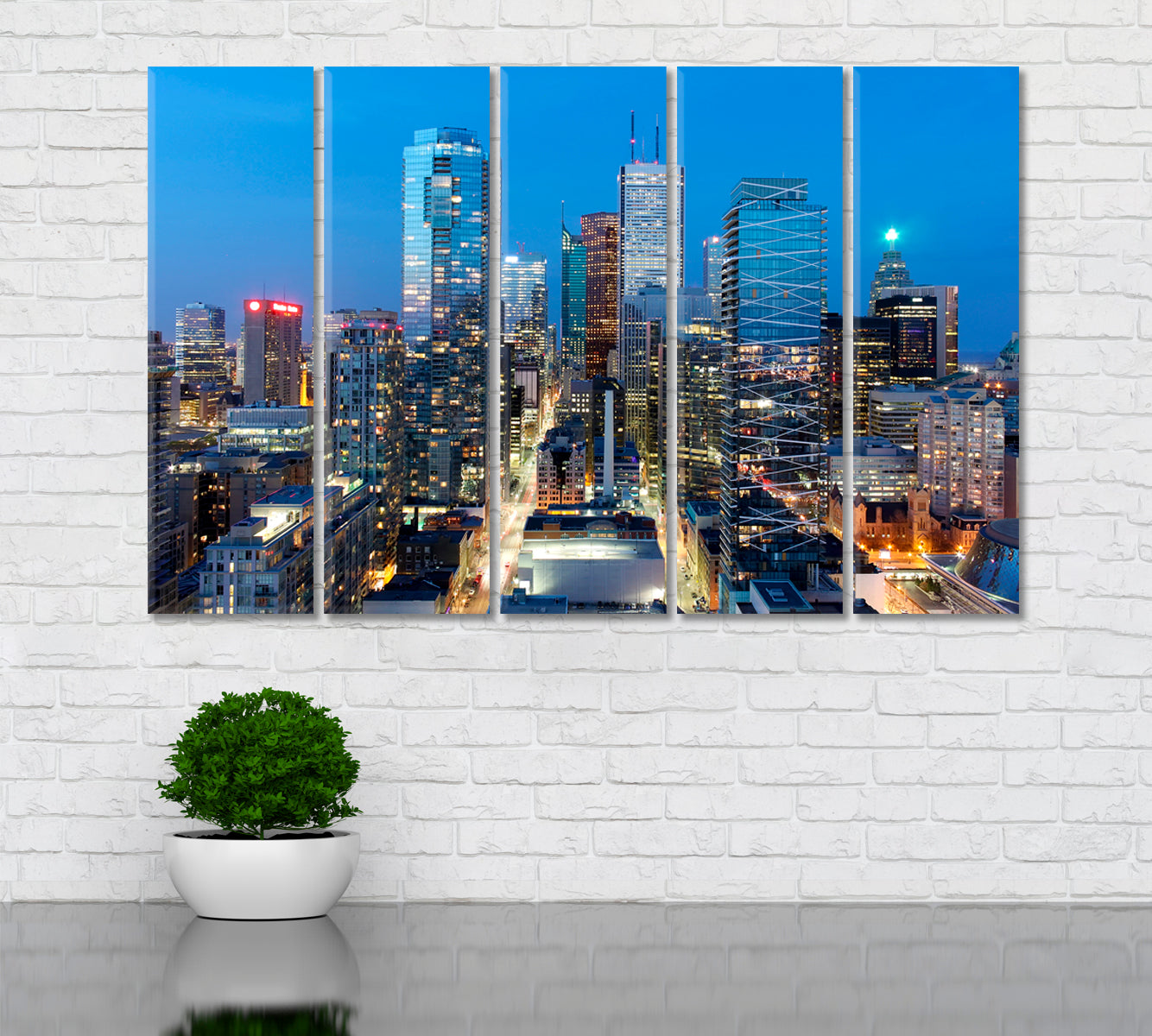 Toronto Canada Night City Skyline Canvas Print ArtLexy 5 Panels 36"x24" inches 