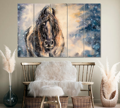 Horse in Winter Forest Canvas Print ArtLexy 5 Panels 36"x24" inches 
