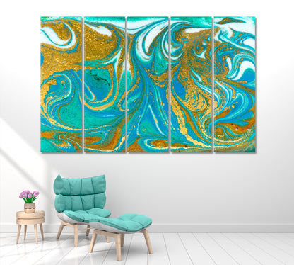 Green and Gold Marble Liquid Pattern Canvas Print ArtLexy 5 Panels 36"x24" inches 